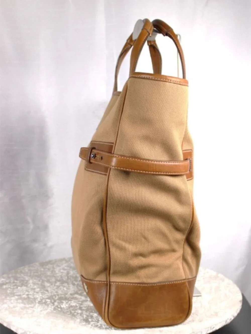 Vintage Coach 5775 Large Canvas Leather Tote Tan Brown Buckle Shoulder Bag